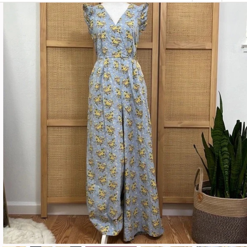 Happy x Nature by Kate Hudson Floral Jumpsuit Cotton Tie Back Wide Leg Size 12